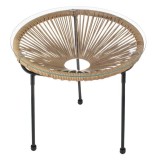 Masuta Auxiliara Metalica cu Suprafata Rattan si Sticla 50x50cm