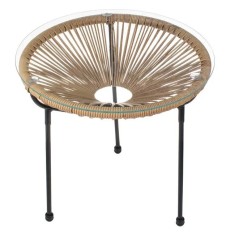 Masuta Auxiliara Metalica cu Suprafata Rattan si Sticla 50x50cm