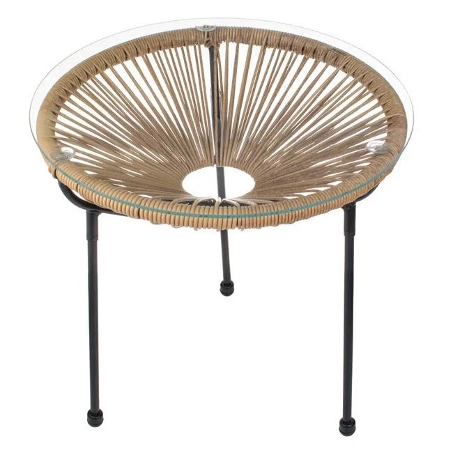 Masuta Auxiliara Metalica cu Suprafata Rattan si Sticla 50x50cm
