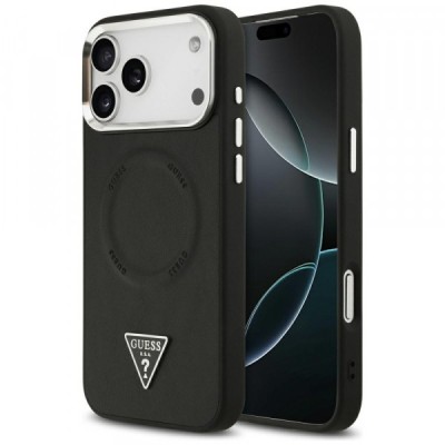 Husa MagSafe pentru Apple iPhone 17 Pro Max, Guess, Triangle Logo, Neagra Argintie foto