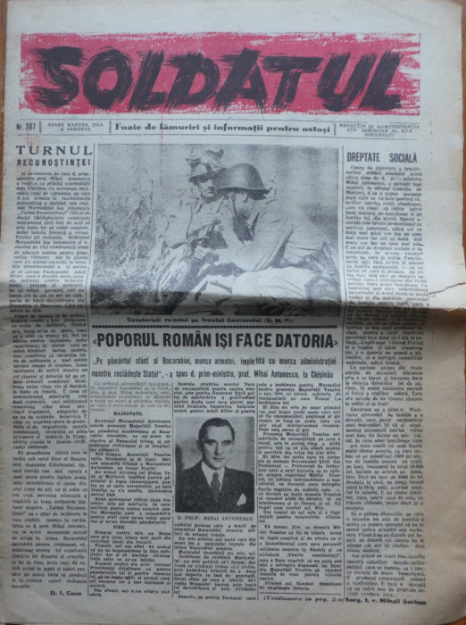 Soldatul, foaie de lamuriri si informatii pentru ostasi, 05.11.1942, Antonescu