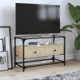 vidaXL Dulap TV blat sticlă, stejar sonoma, 80x35x51 cm lemn prelucrat