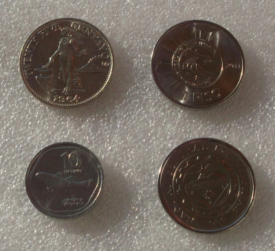 FILIPINE 25 centavos 1964 10 Sentimo 1985 1 Piso 2011 normal + comemorativ UNC foto