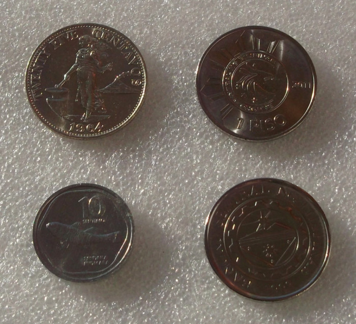 FILIPINE 25 centavos 1964 10 Sentimo 1985 1 Piso 2011 normal + comemorativ UNC
