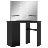 Cumpara ieftin Masa de toaleta de colt, cu LED, negru, 111x54x141,5 cm