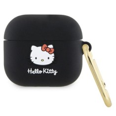 Husa pentru Apple AirPods 3 - Hello Kitty Silicone 3D Kitty Head (HKA33DKHSK) - Black