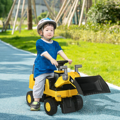 HOMCOM CAT cu Licență pentru Constructii de Condus cu Cupa Manuala, Excavator pentru Copii Mici, cu Claxon sub Scaunul de Depozitare, Calatorie Picior foto