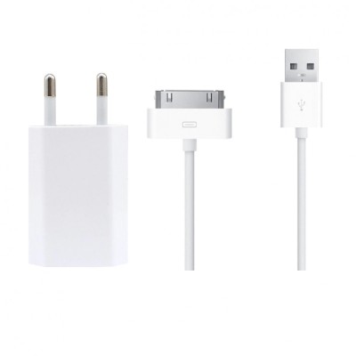 Incarcator retea Pentru Apple iPhone 3, 4, 4S si iPad 1, iPad 2, iPad 3, 30 pini, 1m, Alb foto