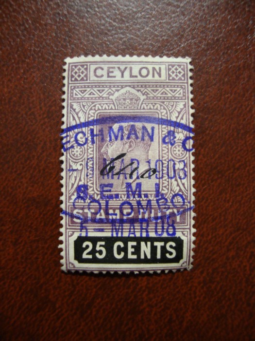 CEYLON 1908 EDWARD VII FISCAL