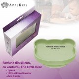 Farfurie din silicon cu ventuza AppeKids The Little Bear Raw Green