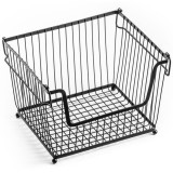 Cos metalic negru pentru fructe si legume, cu manere, stivuibil 32 cm