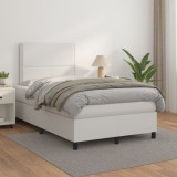 VidaXL Pat box spring cu saltea, alb, 120x200 cm, piele ecologică 3142774