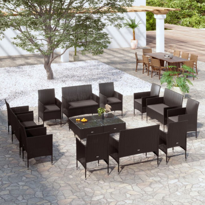 Set mobilier de gradina cu perne, 16 piese, negru, poliratan GartenMobel Dekor foto