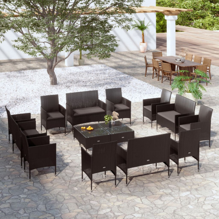 Set mobilier de gradina cu perne, 16 piese, negru, poliratan GartenMobel Dekor