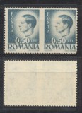 ROMANIA 1945 uzuale inflație Regele Mihai I timbru 50 Bani eroare pereche orizontală nedantelată la mijloc MNH