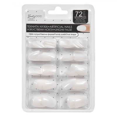 Set Unghii False, Bruno, Oval, 72 Bucăți, Culoare Albă, Plastic foto