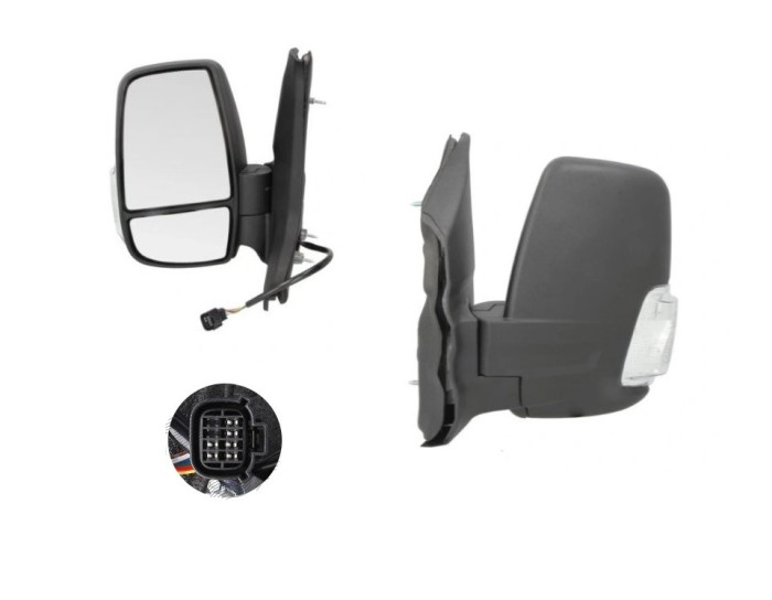Oglinda exterioara Ford Transit/Tourneo, 01.2014-, Stanga, reglare electrica; texturat; incalzita; scurt; geam convex; cromat; 6 pini; semnalizare al