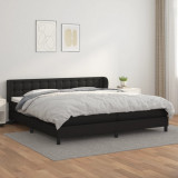 Cumpara ieftin Pat cu arcuri, cu saltea, negru, 200x200 cm, piele ecologică