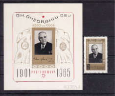 1965 LP 623 LP 624 GHE.GHEORGHIU DEJ-1 AN MOARTE SERIE+COLITA NEDANTELATA MNH foto