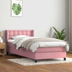 vidaXL Pat box spring cu saltea, roz, 80x220 cm, catifea 3318476