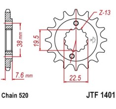 Pinion fata 14 dinti pas lant 520 - ATV Arctic Cat DVX 400 - Kawasaki KFX 400 A - Suzuki LT-Z 400 Quadsport - LT-R 450 - Triton 400-450cc