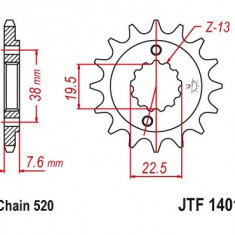 Pinion fata 13 dinti pas lant 520 - ATV Arctic Cat DVX 400 - Kawasaki KFX 400 A - Suzuki LT-Z 400 Quadsport - LT-R 450 - Triton 400-450cc