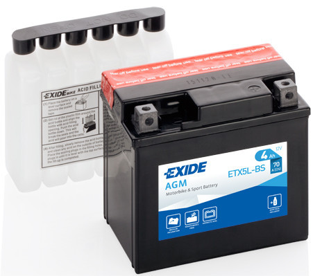 Baterie Moto Exide AGM Motorbike &amp;amp; Sport Battery 4Ah 70A 12V ETX5L-BS