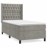 Cumpara ieftin Pat continental cu saltea, gri deschis, 80x200 cm, catifea