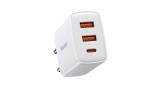 &Icirc;ncărcător rapid compact Baseus, 2xUSB, USB-C, PD, 3A, 30 W (alb)