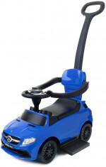 Masinuta pentru Plimbat Copii 3-in-1 cu Maner, Volan si Protectie Anti-Cadere, Model Mercedes, Culoare Albastru foto