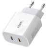 Incarcator Fast Charge pentru Telefon, Flippy, Power Delivery 40W, Dual Port Type-C la PD20W, Compatibil cu orice Telefon, Alb