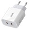 Incarcator Fast Charge pentru Telefon, Flippy, Power Delivery 40W, Dual Port Type-C la PD20W, Compatibil cu orice Telefon, Alb