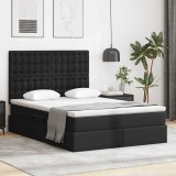 vidaXL Pat cu lumini cu bandă LED cu headboard Negru 140 x 190 cm PVC 3372301