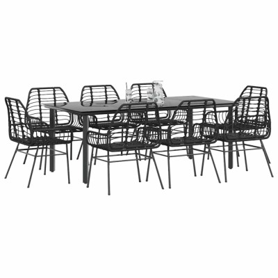 vidaXL Set de sufragerie de grădină 9 piese sticlă neagră polirattan 3334540 foto