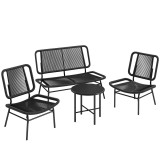 Outsunny Set Mobilier Grădină Ratan 4 Piese, Canapea pentru Exterior cu Măsuță Metalică, Negru | Aosom Romania