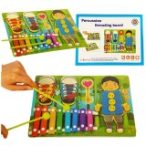Cumpara ieftin Placa multifunctionala de joc pentru copii 4in1, xilofon, orificii pentru pantofi, sireturi, 30x23x3 cm - Multicolor