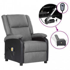 vidaXL Fotoliu masaj rabatabil electric, gri deschis, piele eco/textil foto
