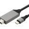 Cablu HDMI - USB C, adaptor MHL inclus, suport 3D, 4K, 48 biti, negru/gri