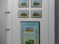 serie timbre locomotive trenuri cai ferate Antigua nestampilate foto