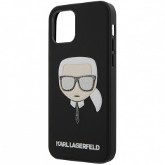 Husa TPU Karl Lagerfeld Ikonik Glitter Karl's Head pentru Apple iPhone 12 mini, Neagra KLHCP12SGLBK