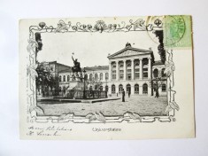 Rara! București-Socecu:Universitatea-Statuia lui M.Viteazul,c.poș.cir.TCV 1904 stam.rara Mihaileni(Botoșani)