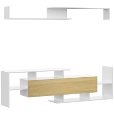 HOMCOM Dulap TV cu Raft de Perete, Rafturi Deschise și Dulăpior din Lemn, Mobilier TV Modern, 153,6x25x42 cm, Alb | Aosom Romania