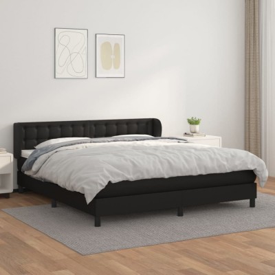 vidaXL Pat box spring cu saltea, negru, 160x200 cm, piele ecologică 3127319 foto
