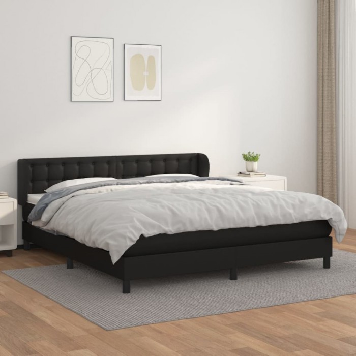 vidaXL Pat box spring cu saltea, negru, 160x200 cm, piele ecologică 3127319