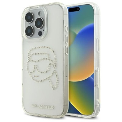 Husa pentru Apple iPhone 16 Pro Max, Karl Lagerfeld, IML Rhinestones Karl&amp;#039;s Head, Transparenta foto