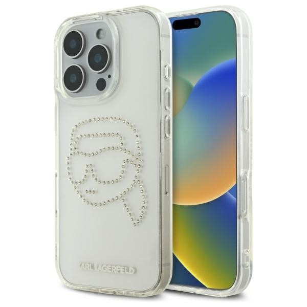Husa pentru Apple iPhone 16 Pro Max, Karl Lagerfeld, IML Rhinestones Karl&#039;s Head, Transparenta