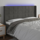 VidaXL Tăblie de pat cu LED, gri &icirc;nchis, 163x16x118/128 cm, catifea