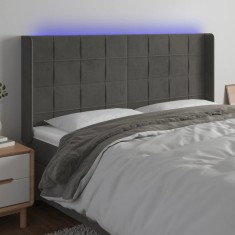 vidaXL Tablie de pat cu LED, gri inchis, 203x16x118/128 cm, catifea foto