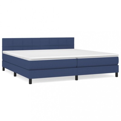 Pat box spring cu saltea, albastru, 200x200 cm, textil foto