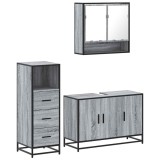 Cumpara ieftin Set mobilier de baie, 3 piese, gri sonoma, lemn prelucrat